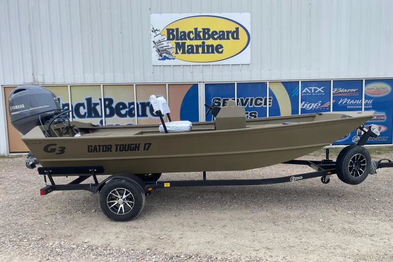 The Image of 2026 G3 Gator Tough 17 CCJ boat on trailer at BlackBeard Marine dealership. - 0