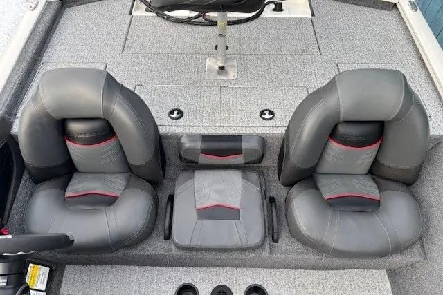 Slide: The Image of 2023 Tracker Pro Team 195 TXW Tournament Edition boat interior with gray seating. - 20