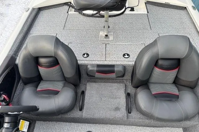 Slide: The Image of 2023 Tracker Pro Team 195 TXW Tournament Edition boat interior with dual gray seats. - 22