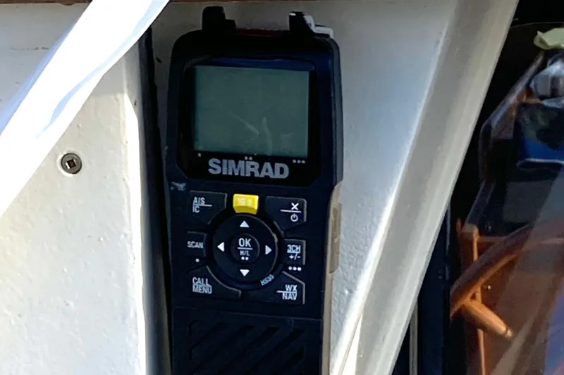 Slide: The Image of Simrad marine radio on 1987 Nauticat 38 sailboat. - 22