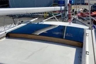 Slide: The Image of 1987 Nauticat 38 sailboat deck with solar panel installation. - 24