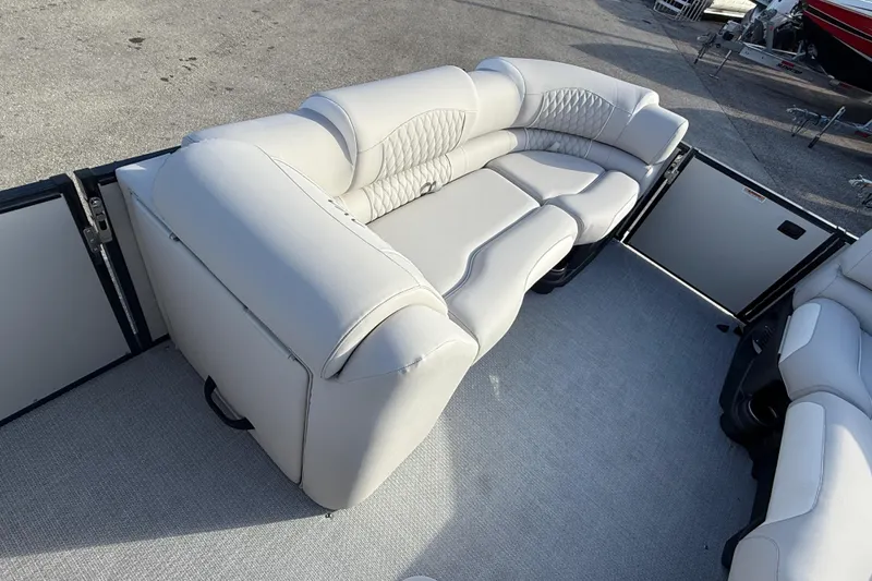 Slide: The Image of Luxurious seating on 2026 Avalon 2385 Catalina Quad Lounger, Tri Toon High Performance boat. - 19