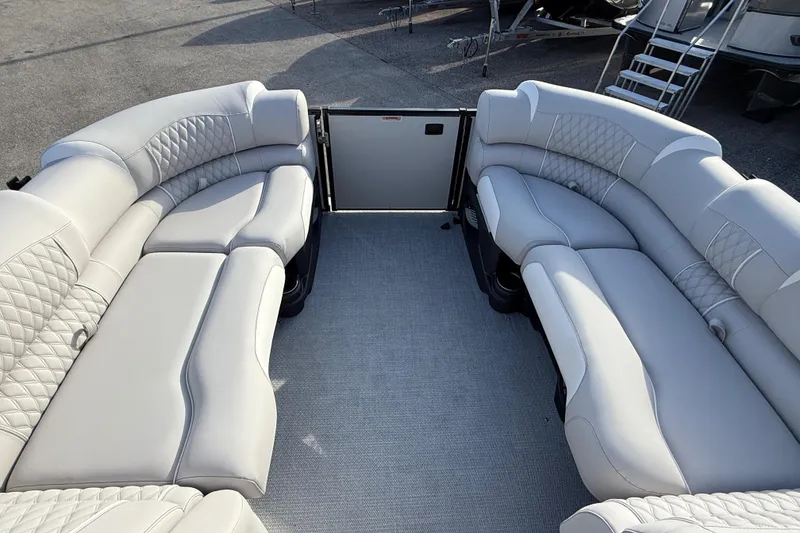Slide: The Image of Luxurious seating on 2026 Avalon 2385 Catalina Quad Lounger, Tri Toon High Performance boat. - 21