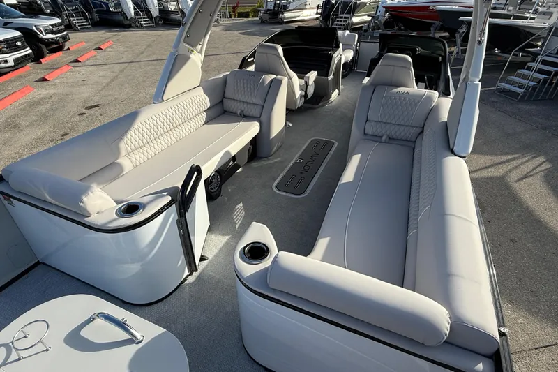 Slide: The Image of Luxurious 2026 Avalon 2585 Catalina boat interior with plush seating and modern design. - 11