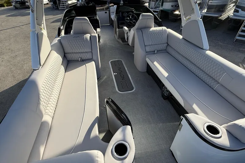 Slide: The Image of Luxurious 2026 Avalon 2585 Catalina boat interior with plush seating and modern design. - 13
