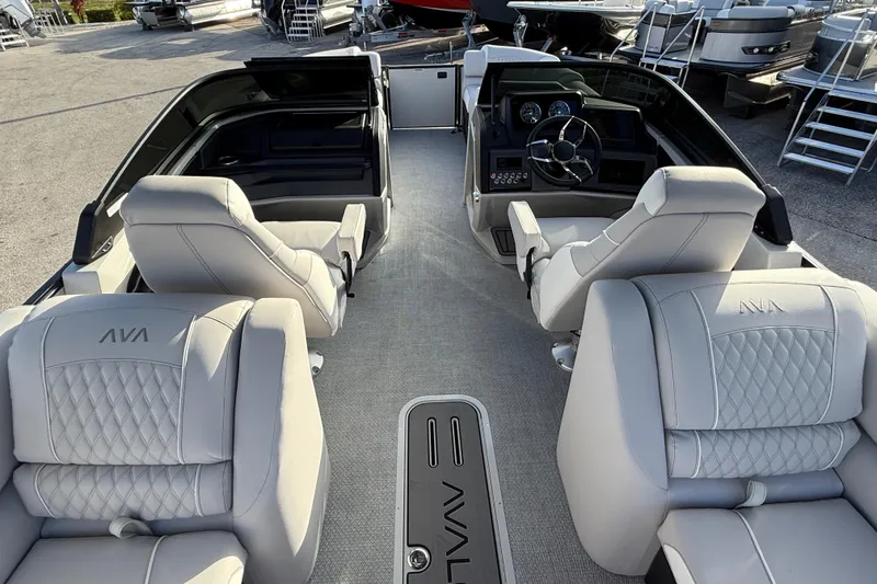 Slide: The Image of Luxurious interior of 2026 Avalon 2585 Catalina Windshield Quad Lounger with premium seating. - 14