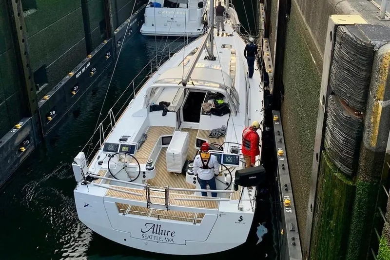 Slide: The Image of Recent Haulout/Service - March 2025 Bottom Paint, Mechanical (Engine & Saildrive), Seaview Boatyard & Yacht Service West - Seaview Ave NW Seattle, WA 98117 2014 Beneteau Oceanis 55 "Allure" - 45