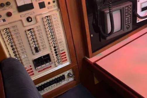 Slide: The Image of Propeller of 1989 Hylas 44 sailboat on dry dock, surrounded by other boats. - 14