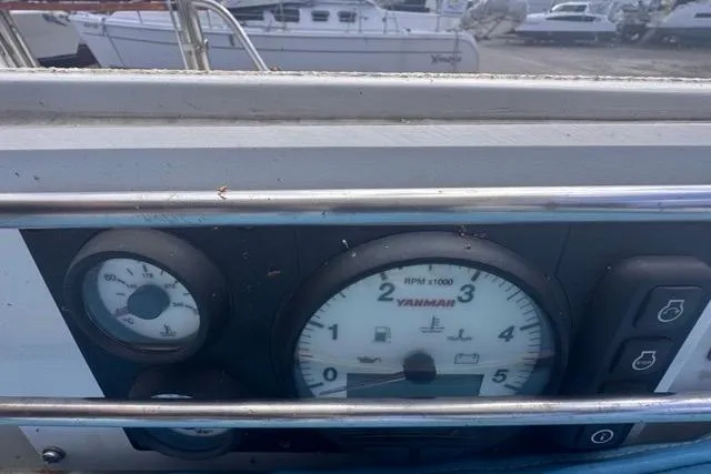 Slide: The Image of Control panel of a 1989 Hylas 44 sailboat with Yanmar gauges. - 43