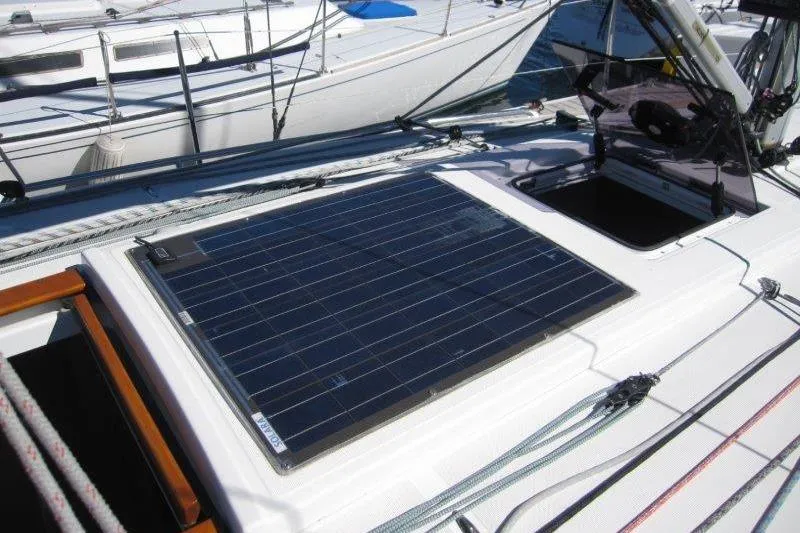 Slide: The Image of Solar panel on Jeanneau Sun Odyssey 349 yacht deck, 2021 model. - 36