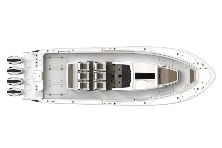 Slide: The Image of Manufacturer Provided Image: Interior of 2026 Blackfin 400 CC boat with seating and fishing rod holders. - 26