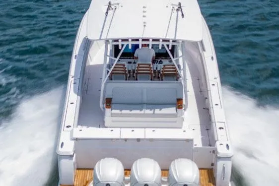 Slide: The Image of Manufacturer Provided Image: Rear view of Southport 38 FE yacht, 2026 model, on the water. - 2
