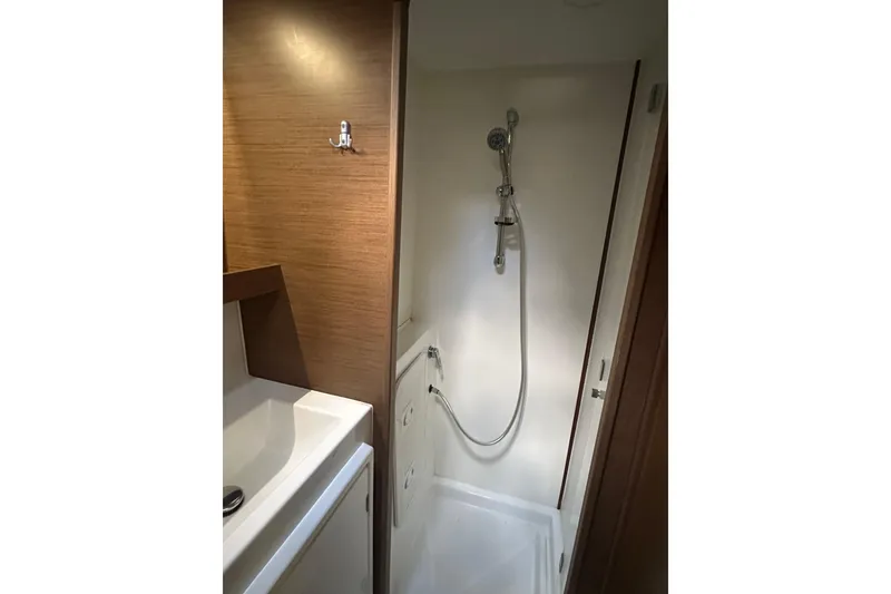 Slide: The Image of Bathroom interior of 2019 Lagoon 42 yacht with shower and sink. - 46