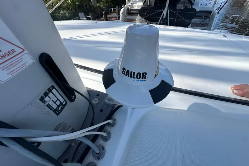 Slide: The Image of Satellite communication equipment on 2019 Lagoon 42 catamaran deck. - 63