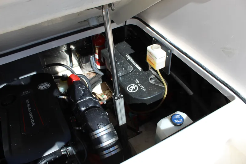 Slide: The Image of Engine compartment of 2018 Regal 28 Express boat with Volvo Penta engine. - 45