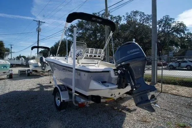 Slide: The Image of 2026 Key West 179 FS boat with Yamaha outboard motor on a trailer. - 10