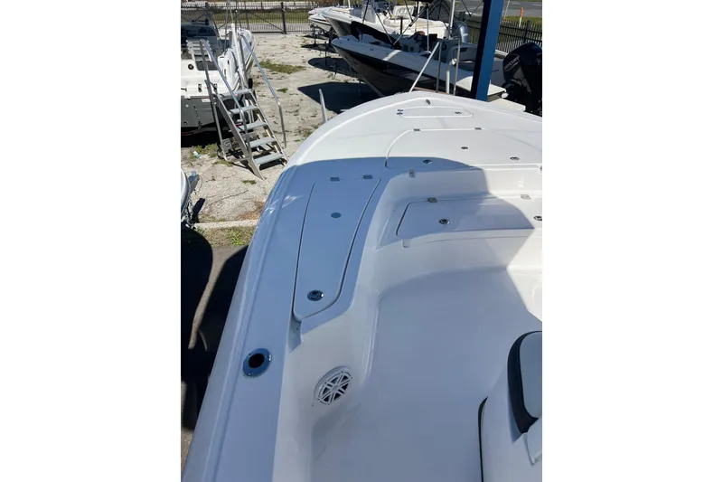 Slide: The Image of 2026 Tidewater 2410 Bay Max boat deck, featuring sleek design and spacious layout. - 16