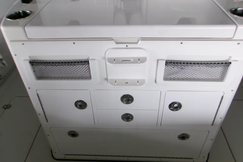 Slide: The Image of 2023 Sportsman Open 282 Center Console dashboard showing fuel usage and trip data. - 17