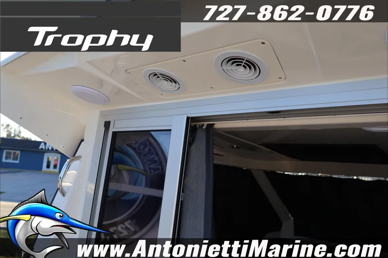 Slide: The Image of 2026 Bayliner Trophy T23 Explorer boat interior with ventilation system, Antonietti Marine branding. - 17