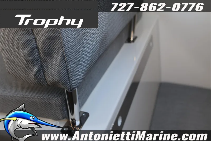 Slide: The Image of 2026 Bayliner Trophy T23 Explorer boat seat detail with contact information. - 46