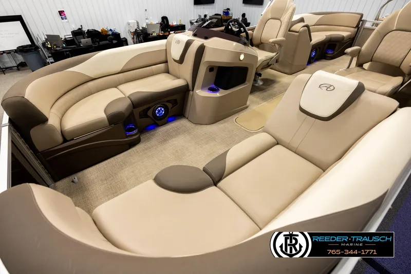 Slide: The Image of Luxurious interior of 2022 Avalon LSZ QL pontoon boat with plush seating and modern design. - 10