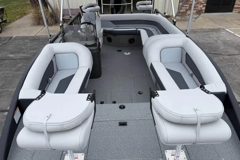 Slide: The Image of 2026 Lowe Sport Deck 224 boat interior with spacious seating and modern design. - 15