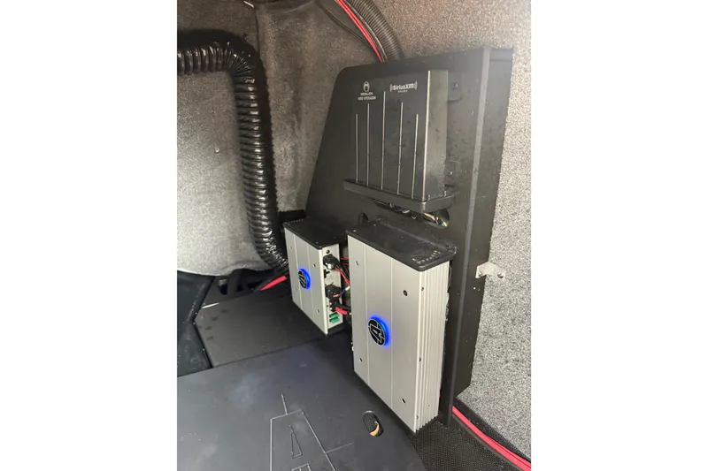 Slide: The Image of 2021 Axis T23 boat audio system with amplifiers and wiring. - 17