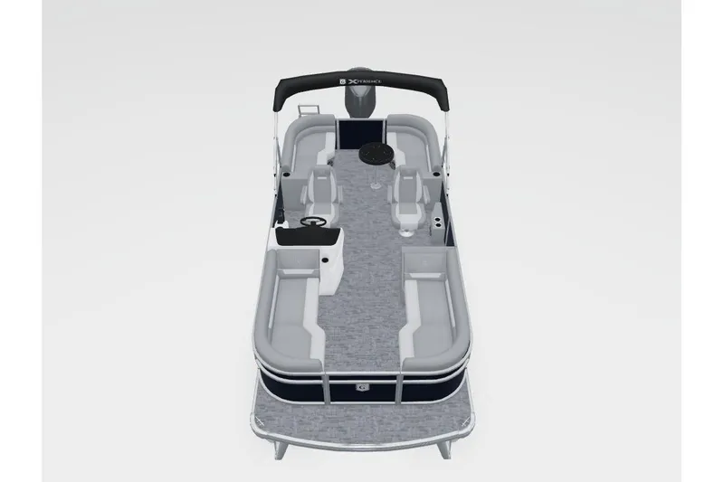 Slide: The Image of Godfrey Xperience 2286 SBX 2026 pontoon boat, interior view, gray upholstery. - 3