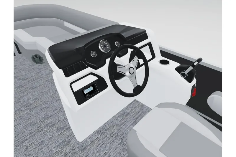 Slide: The Image of 2026 Godfrey Xperience 2286 SBX boat dashboard with steering wheel and controls. - 18