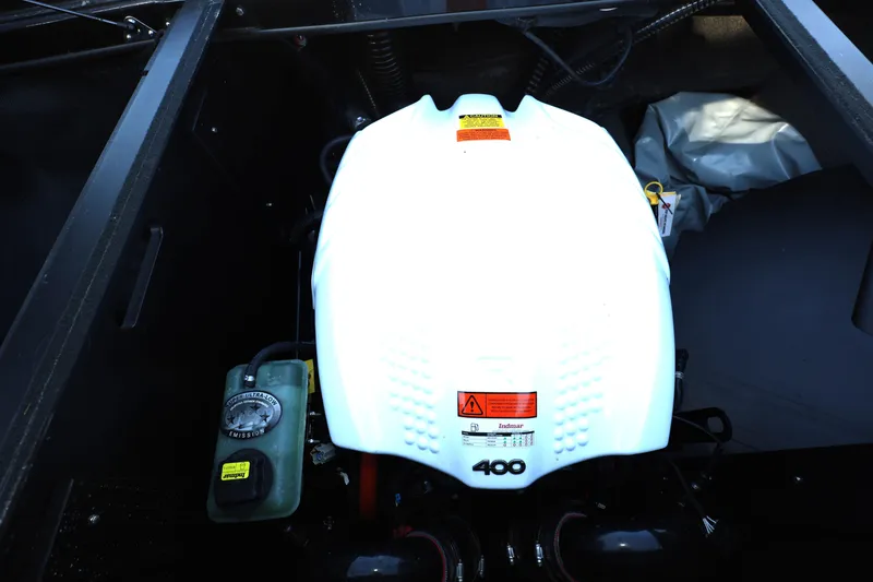 Slide: The Image of Engine compartment of 2025 ATX Surf Boats 22 Type-S, featuring Indmar 400 engine. - 28