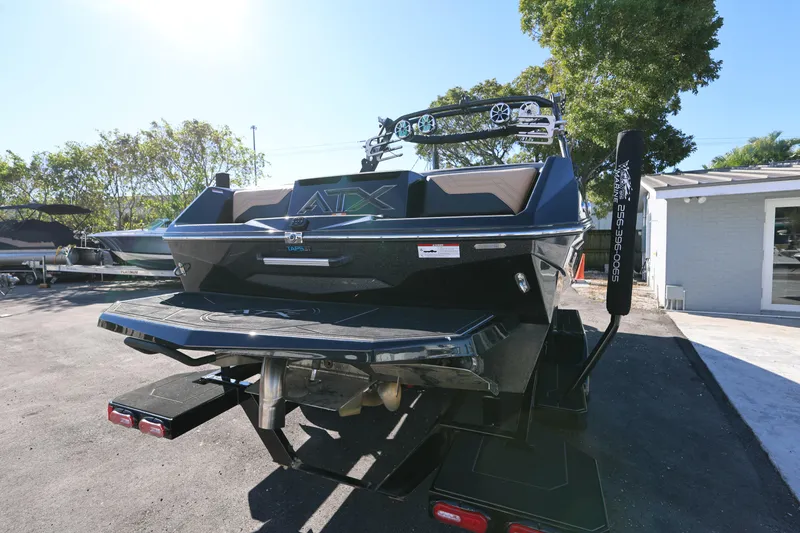 Slide: The Image of 2025 ATX Surf Boats 22 Type-S, rear view, parked outdoors, showcasing sleek design. - 9