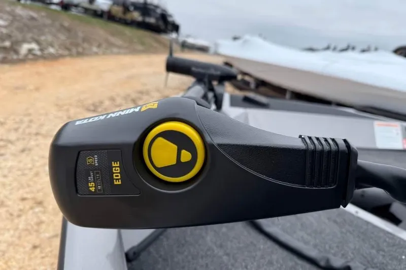 Slide: The Image of Close-up of Minn Kota Edge trolling motor on 2026 Lowe Stinger 195 Bass boat. - 13