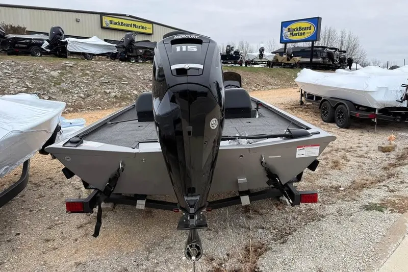 Slide: The Image of 2026 Lowe Stinger 195 Bass boat with Mercury 115 engine at BlackBeard Marine. - 5