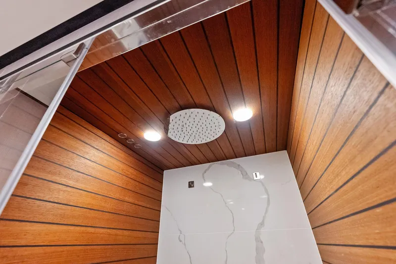 Slide: The Image of Luxurious wooden shower interior on 2021 Azimut Fly 78 yacht. - 100