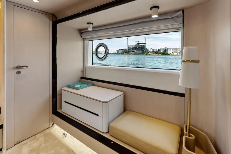 Slide: The Image of Luxurious interior of 2021 Azimut Fly 78 yacht with scenic water view. - 104