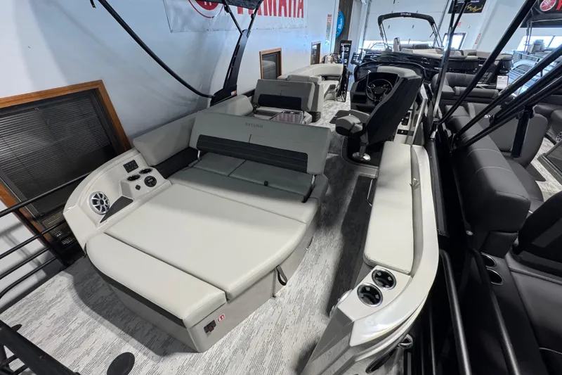 Slide: The Image of 2026 Sylvan G5 CLZ boat interior with luxurious seating and modern design. - 19