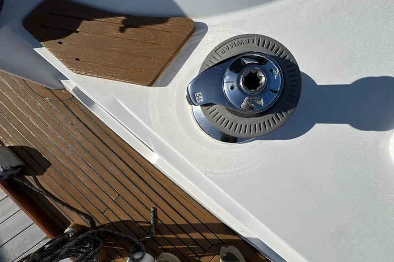 Slide: The Image of Deck of 2001 North Wind 56 yacht with Lewmar winch and wooden accents. - 14