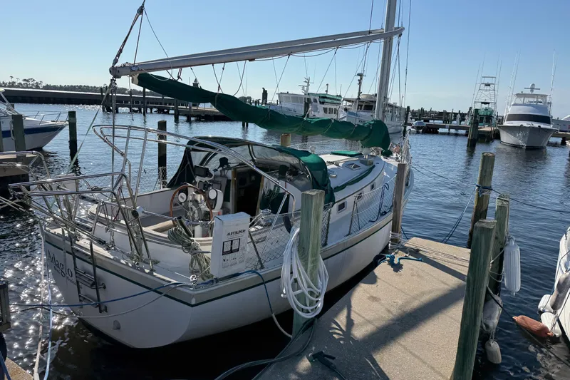 Slide: The Image of Sailboat docked at marina, 1989 Nonsuch 30 Ultra, sunny day, calm waters. - 4