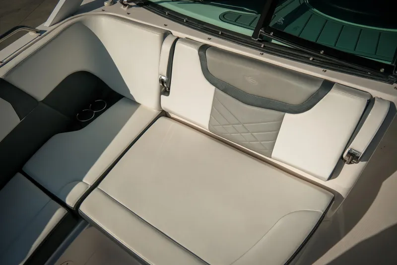 Slide: The Image of Luxurious seating on 2021 Chaparral 280 OSX boat with elegant design and cup holders. - 25