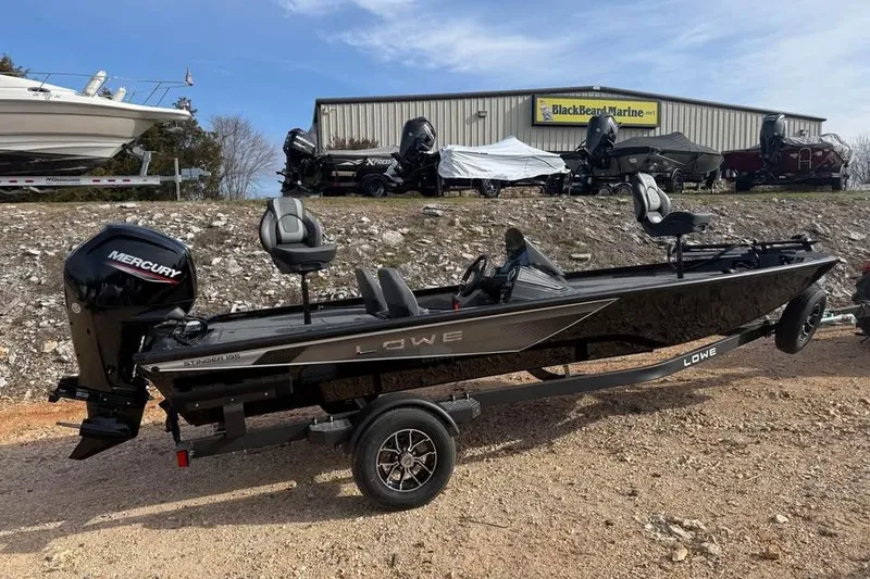 The Image of 2026 Lowe Stinger 195 Bass boat with Mercury engine at BlackBeard Marine dealership. - 0