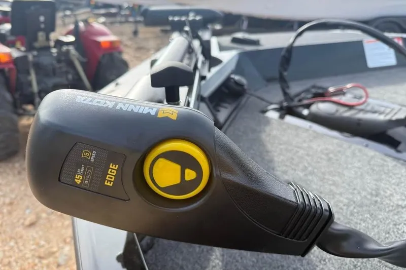 Slide: The Image of Close-up of Minn Kota trolling motor on 2026 Lowe Stinger 195 Bass boat. - 12