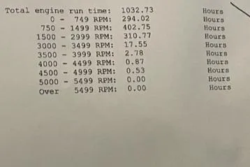 Slide: The Image of 2005 Formula 330 Sun Sport engine run time and RPM hours breakdown. - 24