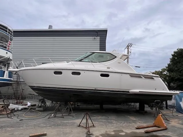 Slide: The Image of 2008 Tiara Yachts 3900 Sovran on dry dock, side view. - 4