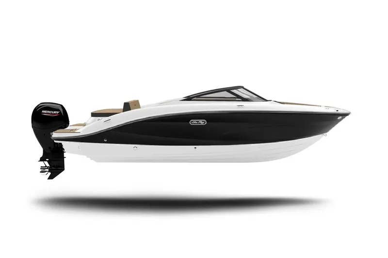 Slide: The Image of 2026 Sea Ray SPX 210 Outboard boat, sleek black and white design, side view. - 39