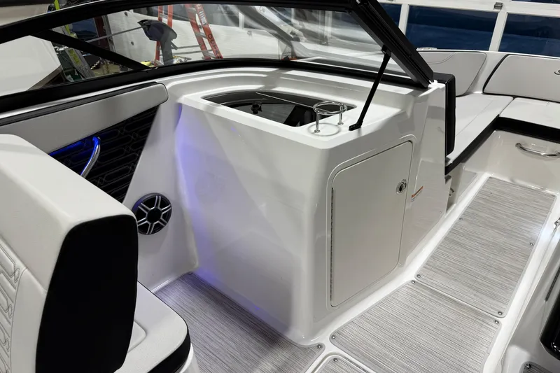 Slide: The Image of 2026 Sea Ray SPX 210 boat interior with modern seating and sleek design. - 33