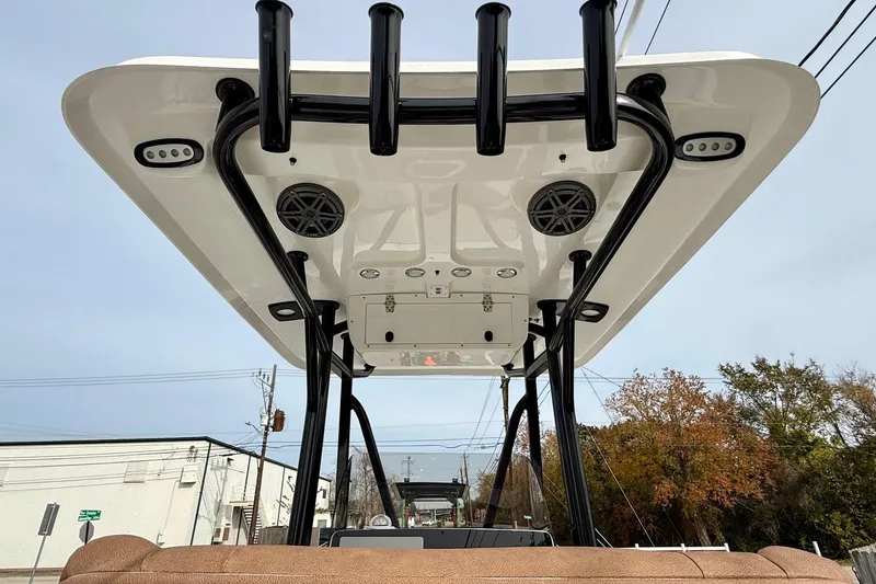 Slide: The Image of 2026 Sea Hunt BX 22 BR boat roof with speakers and lighting. - 12