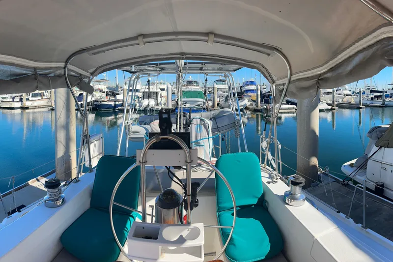 Slide: The Image of Cockpit view of 1994 Catalina Morgan 38 sailboat docked at marina. - 4