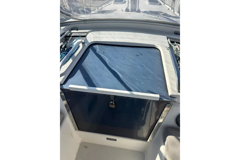 Slide: The Image of Cockpit view of 1994 Catalina Morgan 38 sailboat with closed hatch. - 6