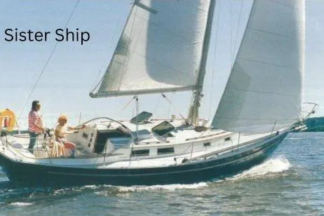 Slide: The Image of 1985 Niagara sailboat on water with people onboard, labeled "Sister Ship." - 33
