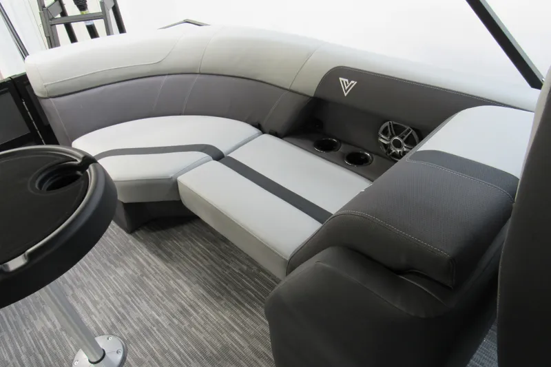 Slide: The Image of Luxurious seating in 2026 Viaggio Lago X22U boat with cup holders and speaker system. - 13